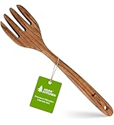 AIUHI Premium Teak Wood Salad Serving Fork, Ergonomic Handle Non-Scratch Wooden Cooking Fork, Dur...