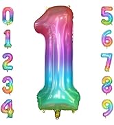 PatiCool 40 Inch Rainbow Number Balloon 1, Large Number Foil Balloons Mylar for Girl Boy Birthday...