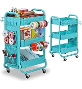 DESIGNA 3-Tier Utility Storage Rolling Cart with Removable Pegboard & Extra Storage Baskets Hooks...