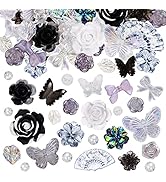 BEEFLIYNG 1 PACK Random Mixed 3D Resin ABS Colorful Rose Flower Butterfly Bow Charm Pearl Bead Ac...