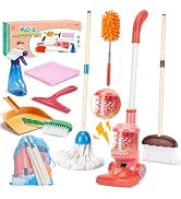 Meland Kids Cleaning Set - 8Pcs Toddler Broom and Toy Vacuum Cleaner, Pretend Play Children House...