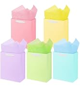 MOXARYSU 5 Pcs Medium Gift Bags With Handles: 7x4x9 Pastel Kraft Paper Bags With 10 Tissues For P...
