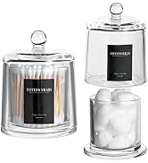 rejomiik Qtip Holder Thick Glass Apothecary Jars with Lid for Bathroom Accessories Vanity Organiz...