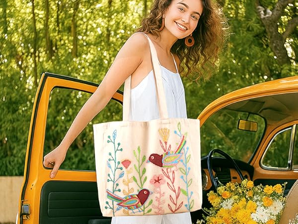 Miss Adola Embroidery Canvas Tote Bag for Women