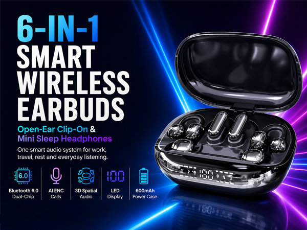 6-in-1 Smart Wireless Earbuds