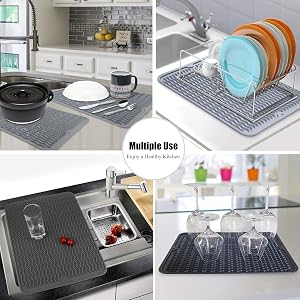Silicone Dish Drying Mat for Multiple Usage,Easy clean,countertop protector for Kitchen Counter Sink
