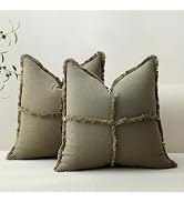 Hckot Green Spring Throw Pillow Covers Linen Fringed Cozy Boho Farmhouse Decorative Cushion Cover...