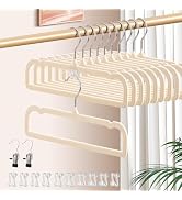 HWAJAN 14 Inch Velvet Pants Hangers Non Slip,30 Pack Slim Felt Jean Hangers with 10 Hooks and 2 C...