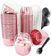 Cupcake Liners with Dome Lids 100Pack,Free-Air 3.5Oz Mini Foil Baking Cups Muffin Liners,Disposab...