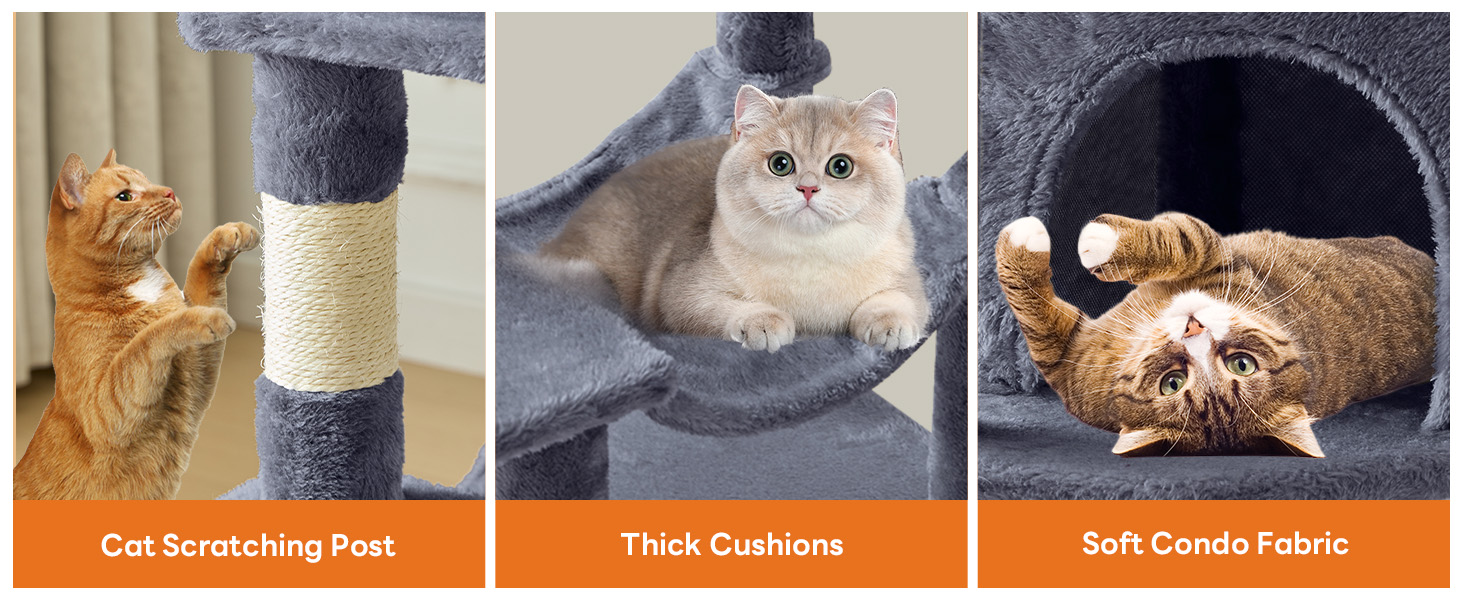 Sweetcrispy 44 inch Cat Tree with Condo, Scratching Posts, Platform, Hammock