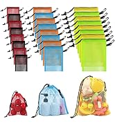 iMucci 24 Pieces 6 color Mesh Drawstring Bag with Clips, Nylon Drawstring Bags Pocket Foldable Be...