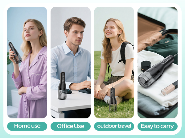 Built with a long-lasting battery, this water flosser great for home, office, outdoor and travel.