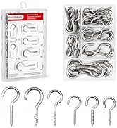 Foundrain 60 Pack Screw-in Cup Hooks, 6 Sizes Assorted, Rust Resistant 304 Stainless Steel for Ha...