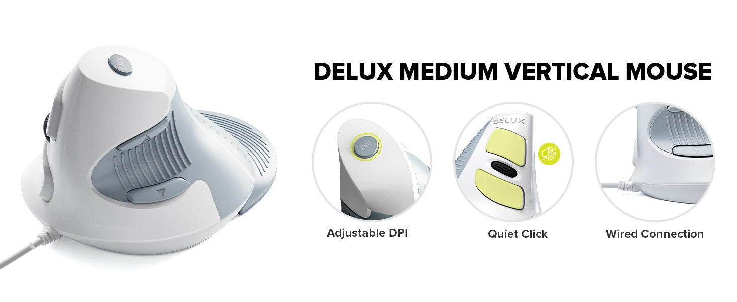 DELUX Wired Ergonomic Vertical Mouse
