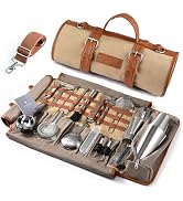 Etens Bartender Travel Kit with Waxed Bag | 22 Piece Bar Set in Roll | Portable Cocktail Tools fo...