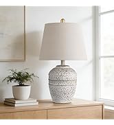PARTPHONER Rustic Farmhouse Table lamp for Living Room Bedroom, Modern Ceramic Bedside Lamp with ...