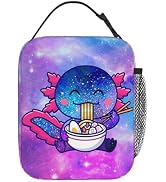 WOEMOZAP Galaxy Axolotl Insulated Lunch Box,Kawaii Axolotl Eating Ramen Noodle Kids Lunch Bags Fo...