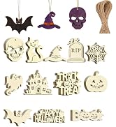 72PCS Wooden Halloween Ornaments to Paint. | 12 Styles DIY Blank Unfinished Wood Cutouts for Craf...