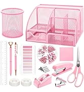 Fayoo 11 Pcs Pink Office Supplies Set Mesh Desk Organizer Accessories Kit include Stapler Tape Di...