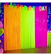 Mega-L Glow in The Dark Party Supplies, 3 Pack Neon Party Decorations 9.9 x 6.6 ft Fluorescent Ma...