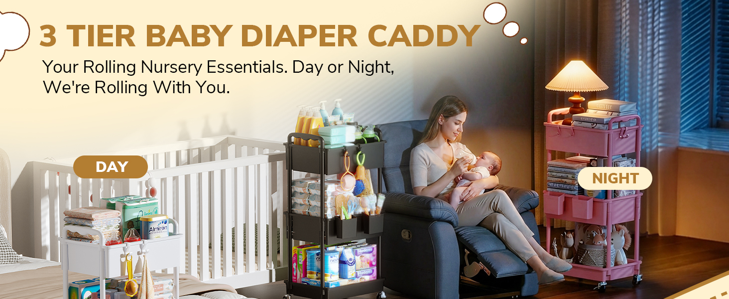 Goovilla rolling cart,from crib to nursing chair,keep baby items organized,fit for day-night care
