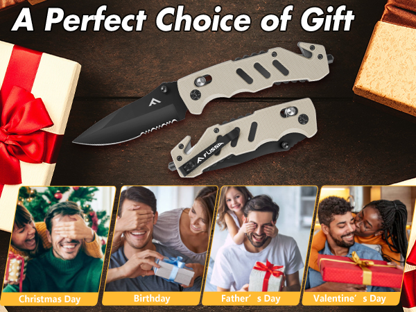 FLISSA Folding Pocket Knife with Glass Breaker and Seatbelt Cutter