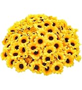 Tustao 100Pcs Yellow Artificial Flower Heads Mini Fake Sunflower Daisy Flowers Decorative Fabric ...