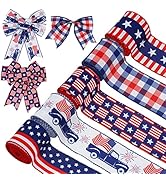 AnyDesign 30 Yards Patriotic Wired Edge Ribbon American Flag Stars Stripes Truck Craft Fabric Rib...