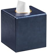 MEIBOOCH Square Tissue Box Cover, Luxury PU Leather Tissue Holder with Magnetic Closure (Navy Blue)