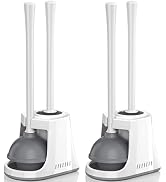 Toilet Plunger and Brush, Bowl Brush and Heavy Duty Toilet Plunger Set with Ventilated Holder, 2-...