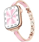 Mosonio Slim Bracelet Bands for Apple Watch Women, Elegant Thin Metal Band with Embedded Silicone...