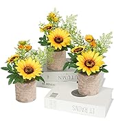 Tiyard 3pcs Sunflower Decor Artificial Potted Plants Yellow Fake Flower in Pots, Artificial Sunfl...
