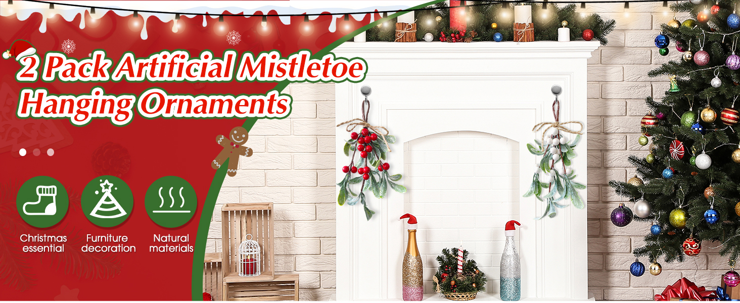 2 Pack Artificial Mistletoe Hanging Ornaments