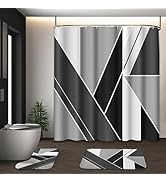 Tayney Grey Shower Curtain Set with Toilet Lid Cover and Non-Slip Rugs for Bathroom, Abstract Geo...