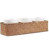 Seagrass Tank Basket for Toilet Paper 3 Sections Woven Storage Basket with Large Compartment Natu...