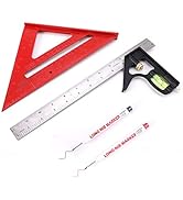 Rafter Square and 12 inch Combo Square Set, Carpentry Squares, Combination Square with Bubble Via...