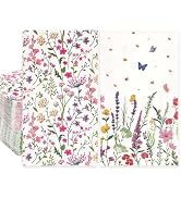 100Pcs Wildflower Paper Napkins, 2-Ply Decorative Floral Butterfly Guest Dinner Napkins Disposabl...
