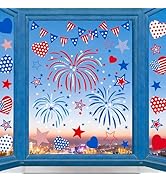 AnyDesign 9 Sheets Patriotic Window Clings 4th of July Window Decals Red Blue American Star Heart...