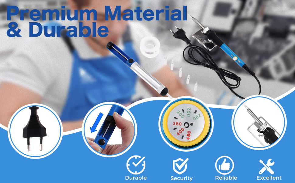 Soldering Iron Kit, 60W 220V Adjustable Temperature Welding Tool, including 5PCS Replacement Tips