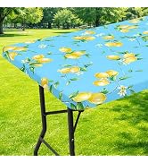 Moosfor Rectangle Fitted Table Cloth, Waterproof Spandex Elastic Tablecloths, Fits for 6 Foot Fol...