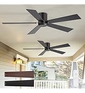 ZYD 2 Pack 42 Inch Outdoor Ceiling Fans with Remote, Black Ceiling Fan No Light with Quiet Revers...