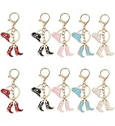 Frinnovan, 10 Pack Cute Cowboy Key Chain Western Hat and Boots Key Ring for Car Keys Purse Backpa...