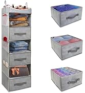roomtalk 7-Tier Hanging Closet Organizer with 6 Side Pockets 3 Removable Drawers, Foldable Hangin...