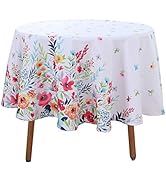 LUSHVIDA Easter Fabric Round Table Cloth, Polyester Easter Flower Spring Tablecloth, Table Cover ...
