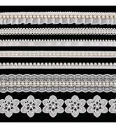 7 Styles White Pearl Lace Trim Set, 1 Yard Each Bridal DIY Ribbon | White Beaded Trims for Bridal...