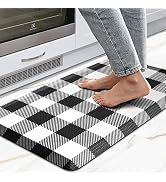 MAYHMYO Kitchen Mats Cushioned Anti Fatigue 0.47" Thick Black and White Buffalo Plaid Kitchen Rug...