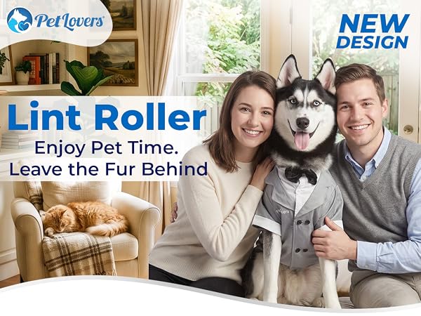 PetLovers lint roller for pet hair cleanup with new design for homes with cats and dogs.