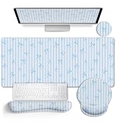 LIMKRIAN Blue Striped Mouse Pad Set Large Desk Mat for Desktop, Ergonomic Mousepad with Wrist Res...