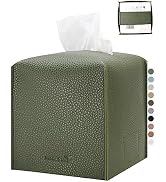 PENGLONG Tissue Box Cover 5X5X5'' PU Leather Tissue Holder Square Tissue Cube Box Organizer for B...