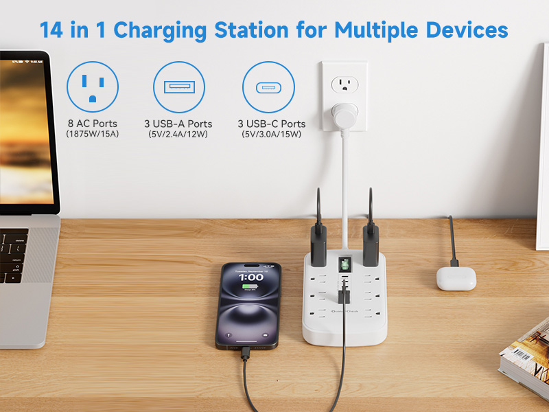 14 in 1 Short Cord Power Strip